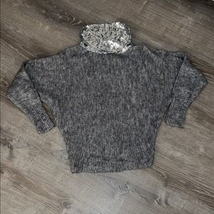 Gray Turtleneck Sweater with Sequin Detail